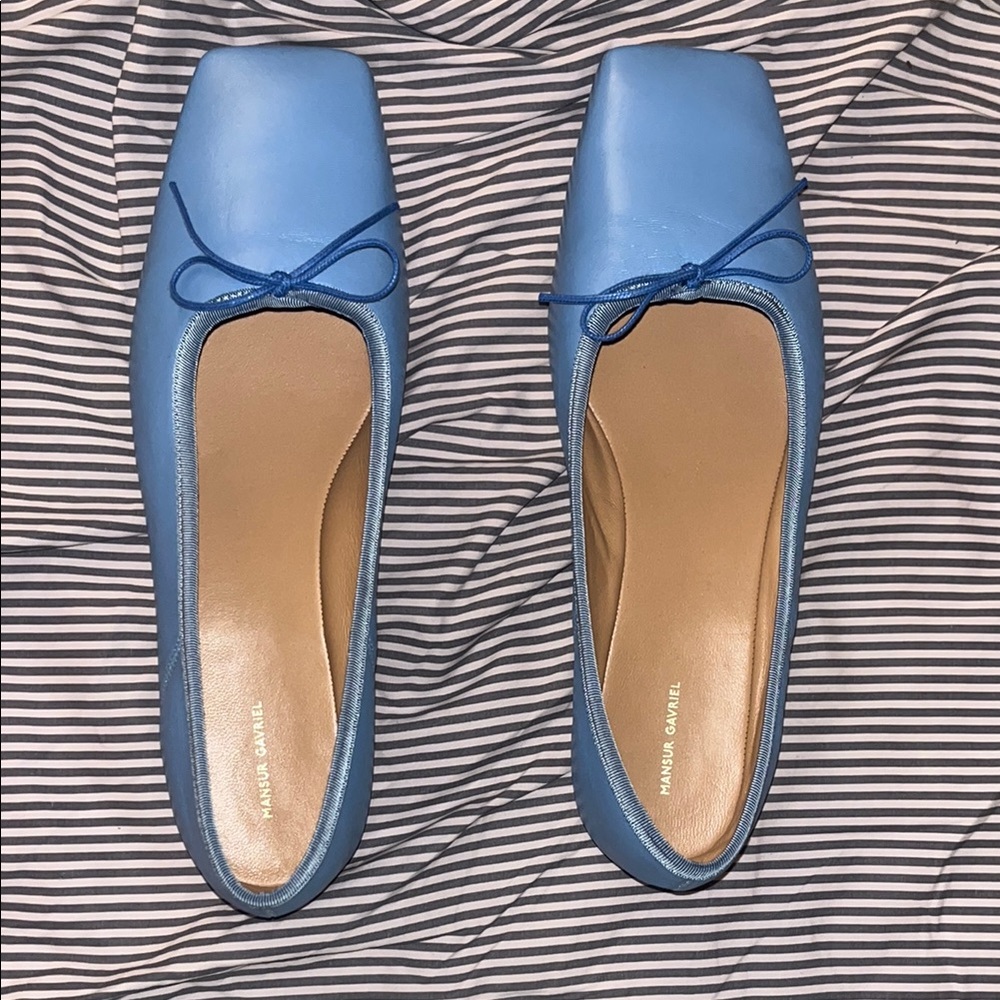 Mansur Gavriel Blue Square-Toe Ballet Flats 38.5